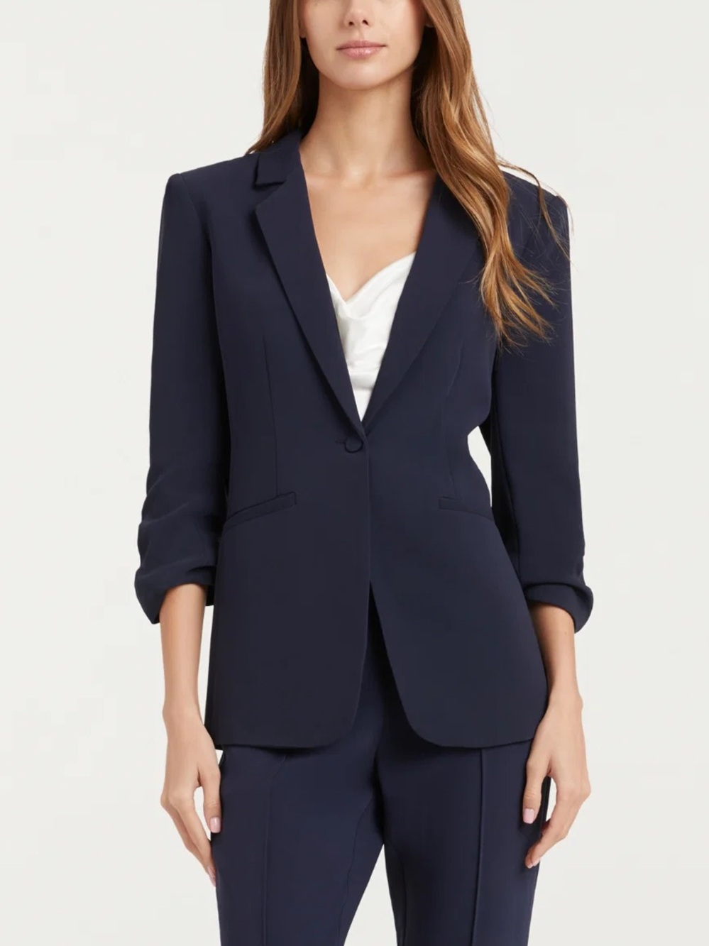 Cinq a Sept Khloe Crepe Ruched Blazer in Navy Size 12